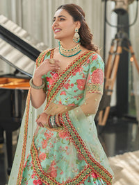 Mint Blossom Art Silk Floral Lehenga Set