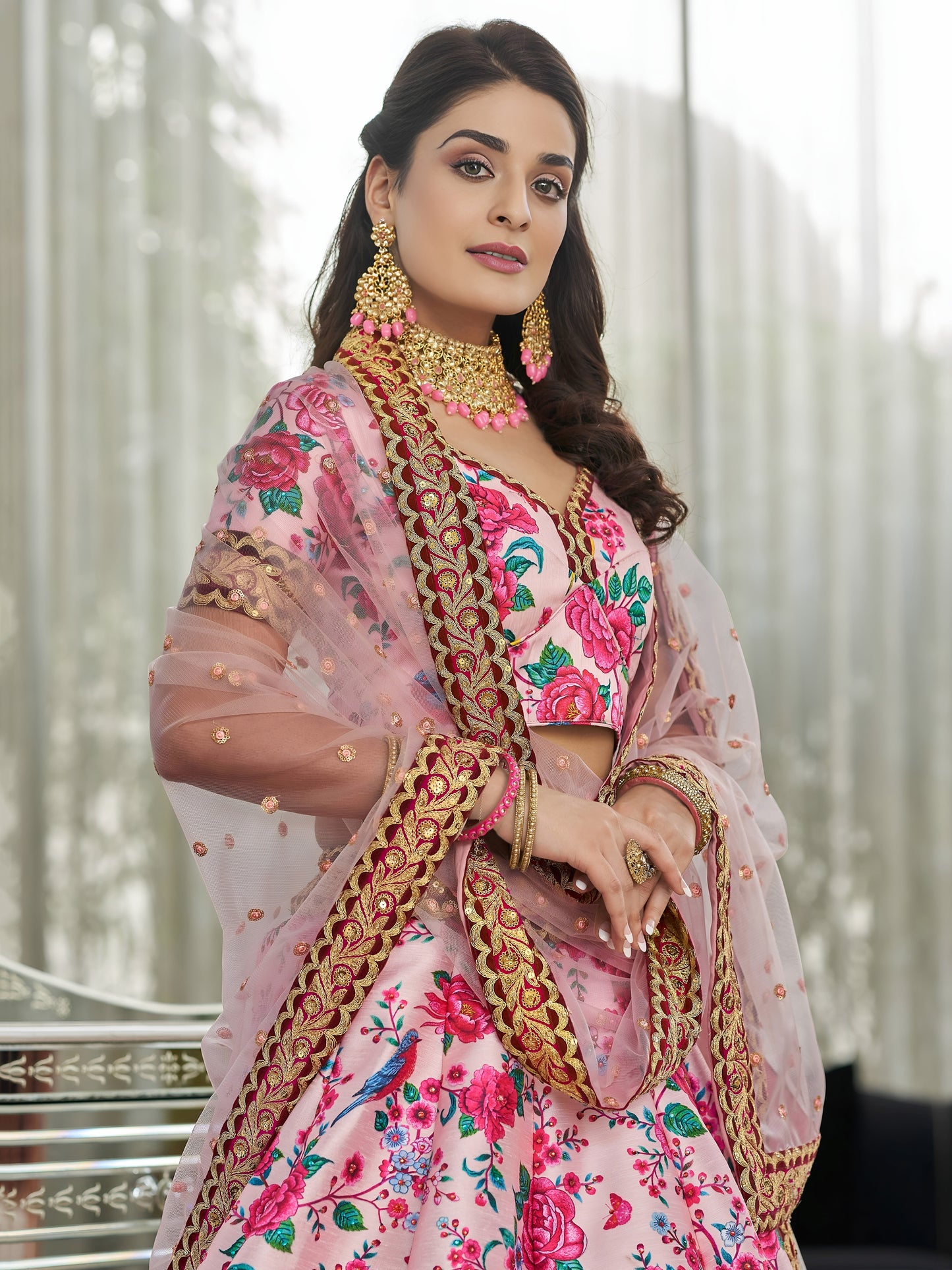 Blush Rose Art Silk Floral Lehenga Set