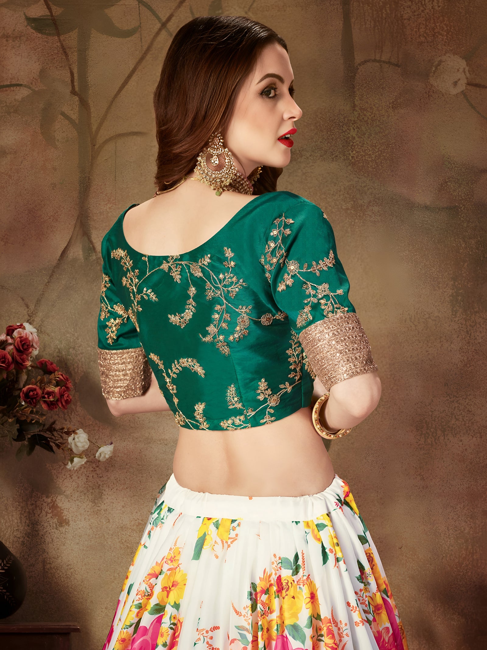 Emerald Blossom Floral Organza Lehenga Set