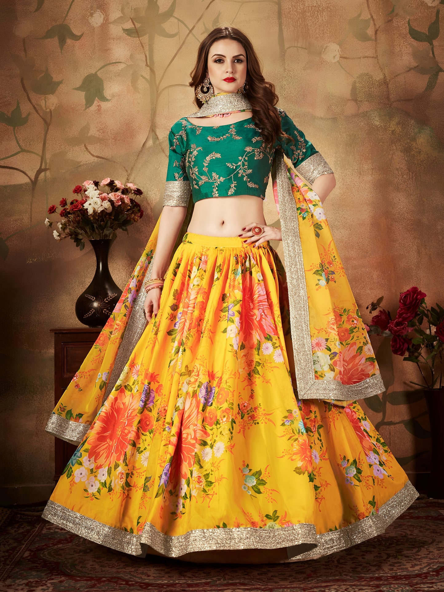 Golden Blossom Organza Lehenga Set