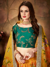 Golden Blossom Organza Lehenga Set