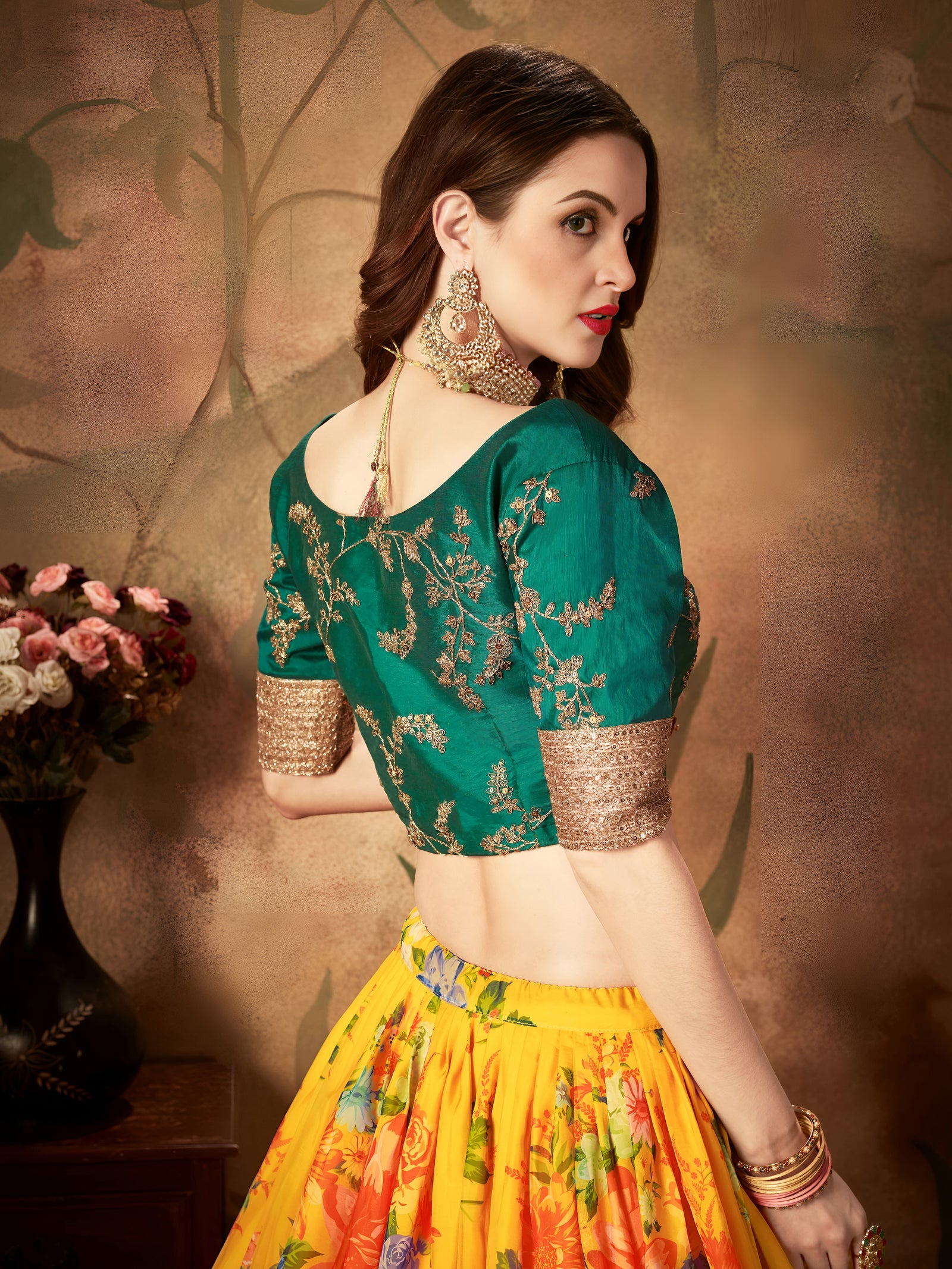 Golden Blossom Organza Lehenga Set