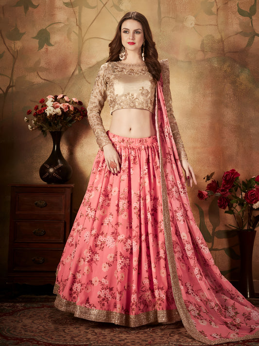 Blush Pink Floral Organza Lehenga Set