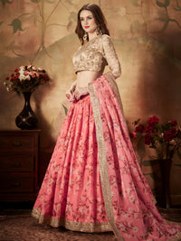 Blush Pink Floral Organza Lehenga Set