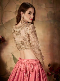 Blush Pink Floral Organza Lehenga Set