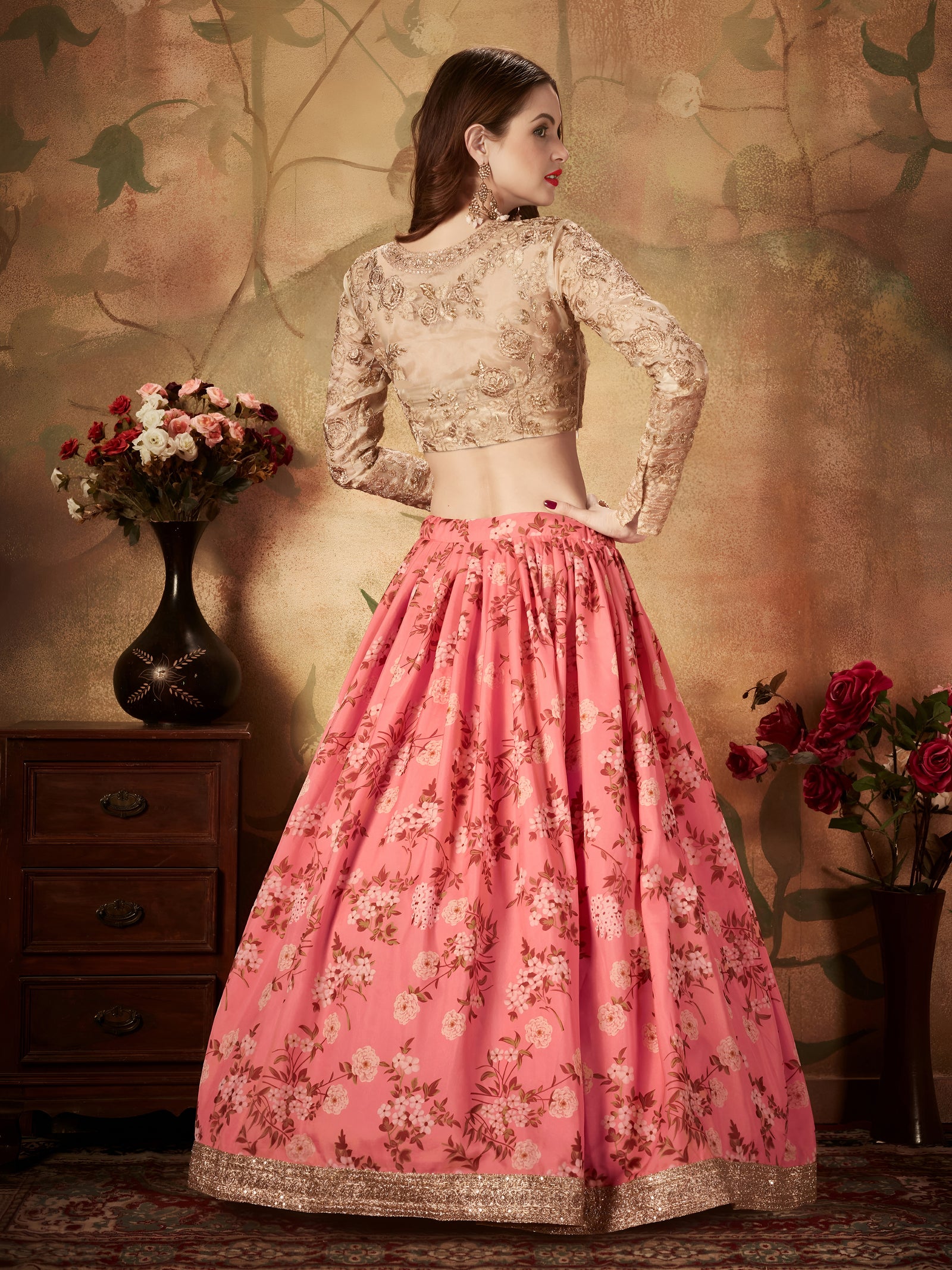 Blush Pink Floral Organza Lehenga Set