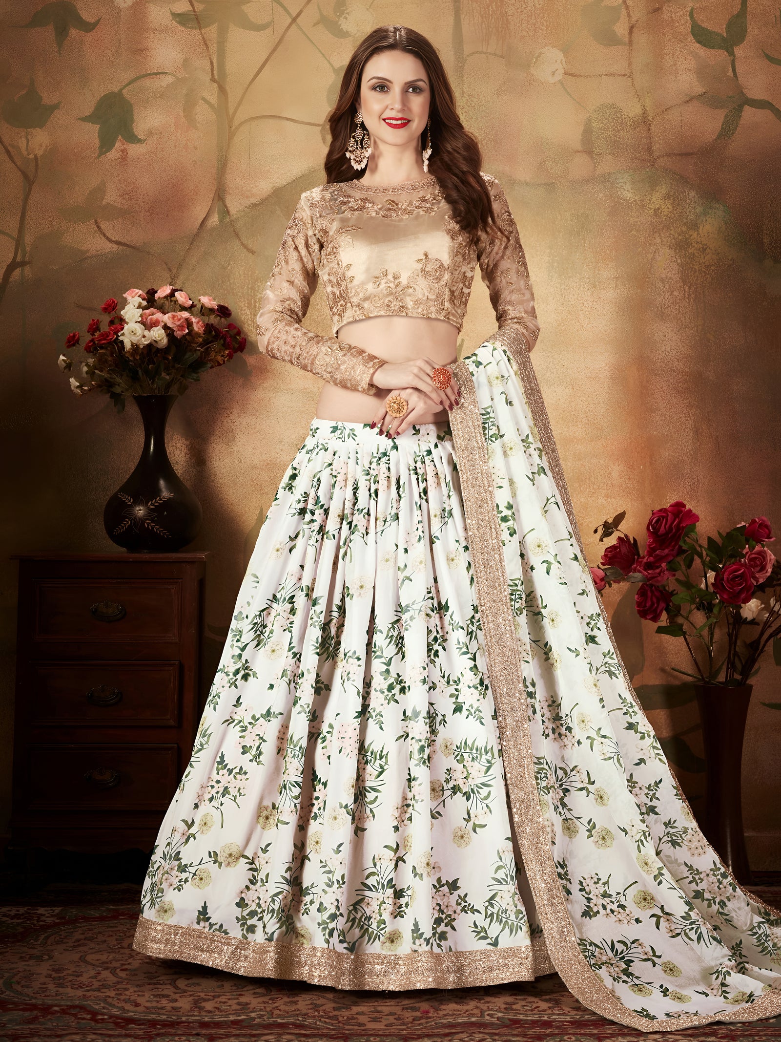 Ivory Floral Organza Lehenga Set