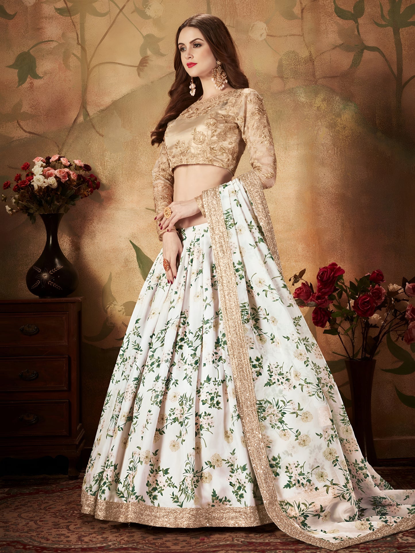 Ivory Floral Organza Lehenga Set