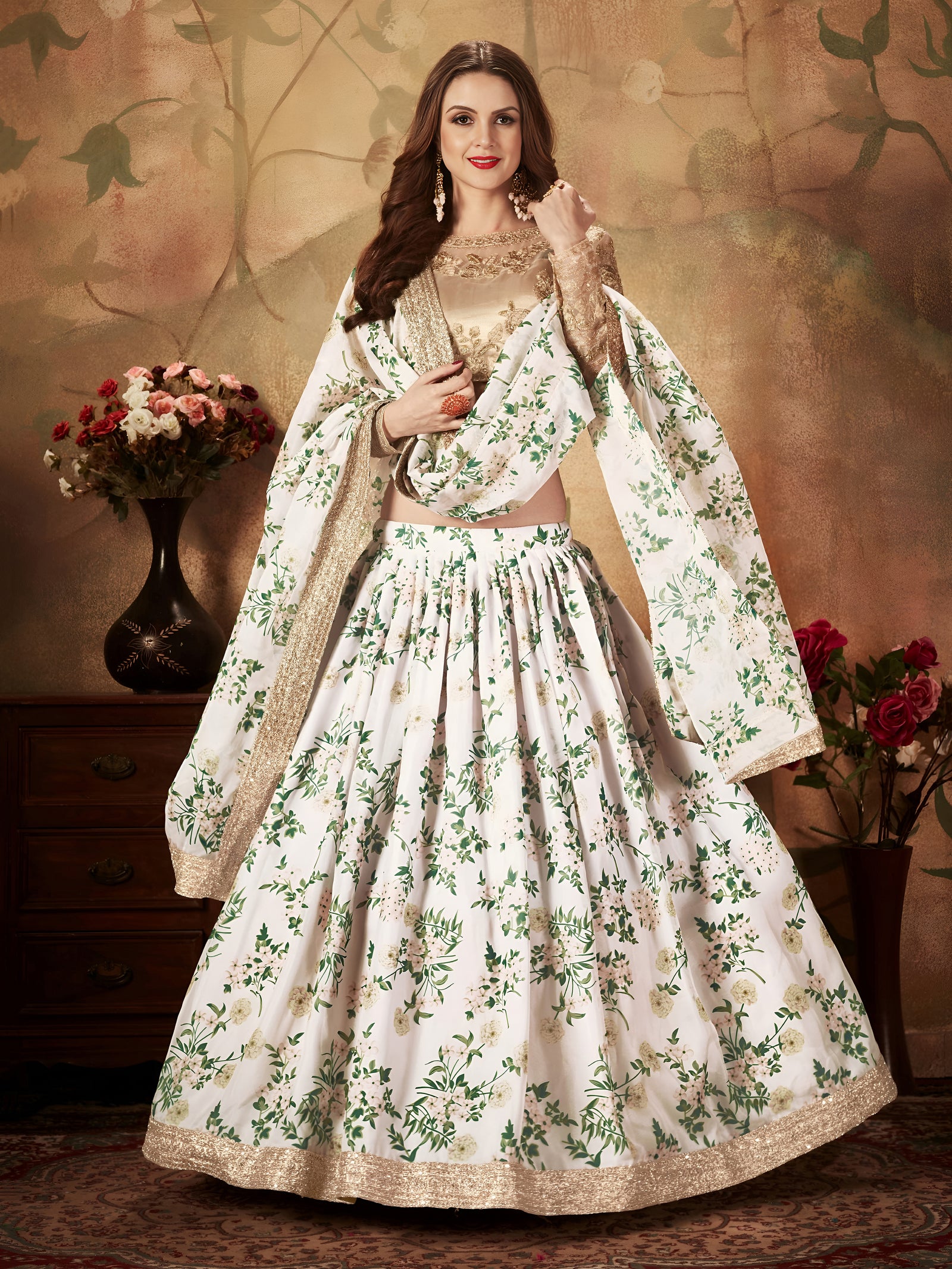 Ivory Floral Organza Lehenga Set