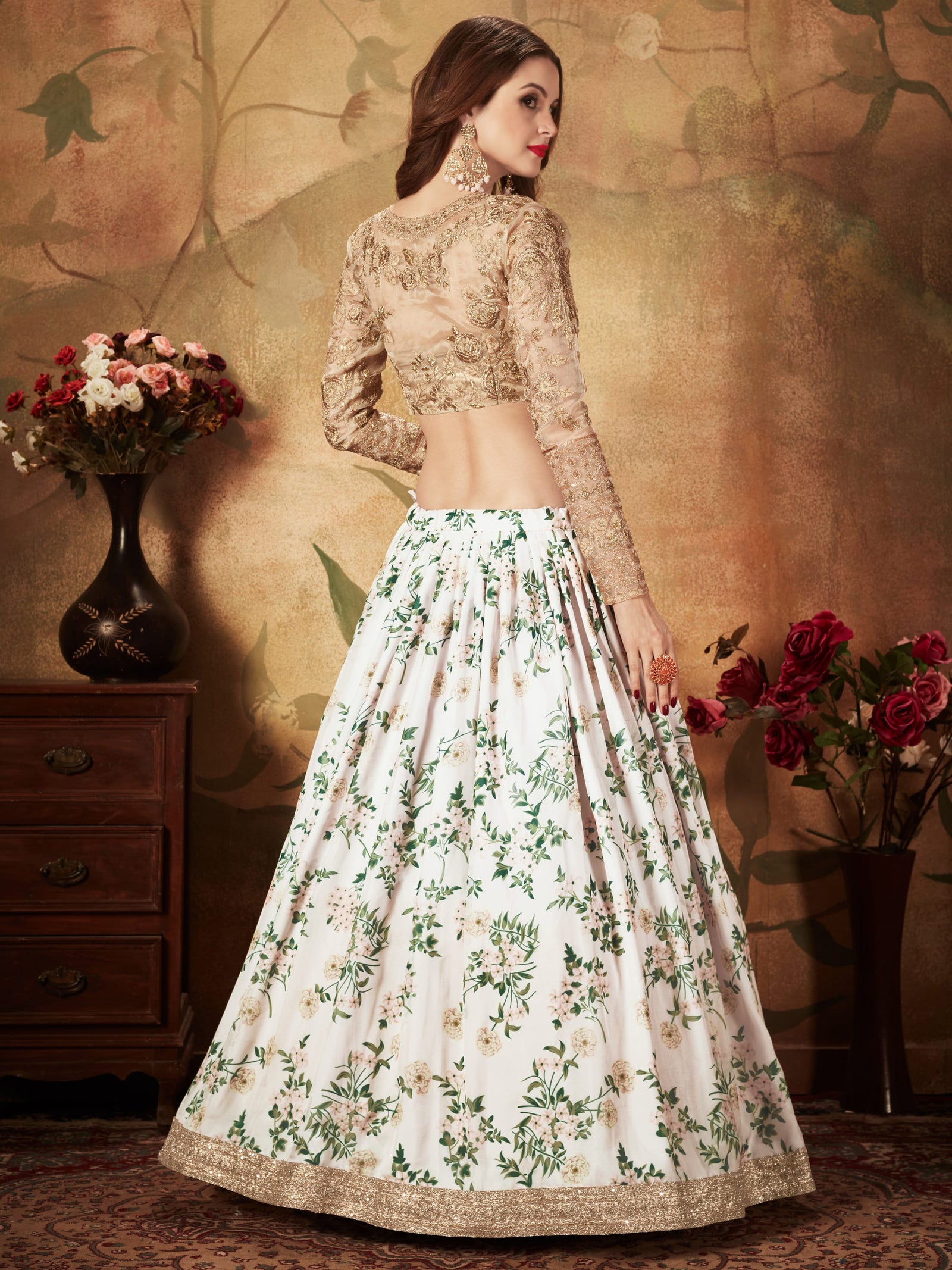 Ivory Floral Organza Lehenga Set
