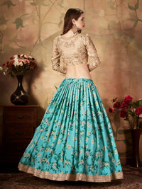 Aqua Blue Floral Organza Lehenga Set