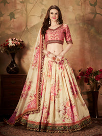 Ivory Peach Floral Organza Lehenga Set