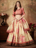 Ivory Peach Floral Organza Lehenga Set
