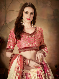 Ivory Peach Floral Organza Lehenga Set