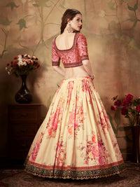 Ivory Peach Floral Organza Lehenga Set