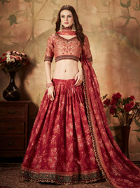 Maroon Floral Organza Lehenga Set