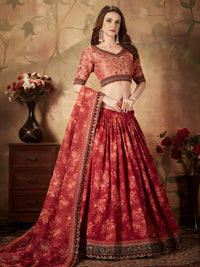 Maroon Floral Organza Lehenga Set