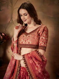 Maroon Floral Organza Lehenga Set