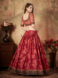 Maroon Floral Organza Lehenga Set