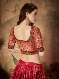 Maroon Floral Organza Lehenga Set