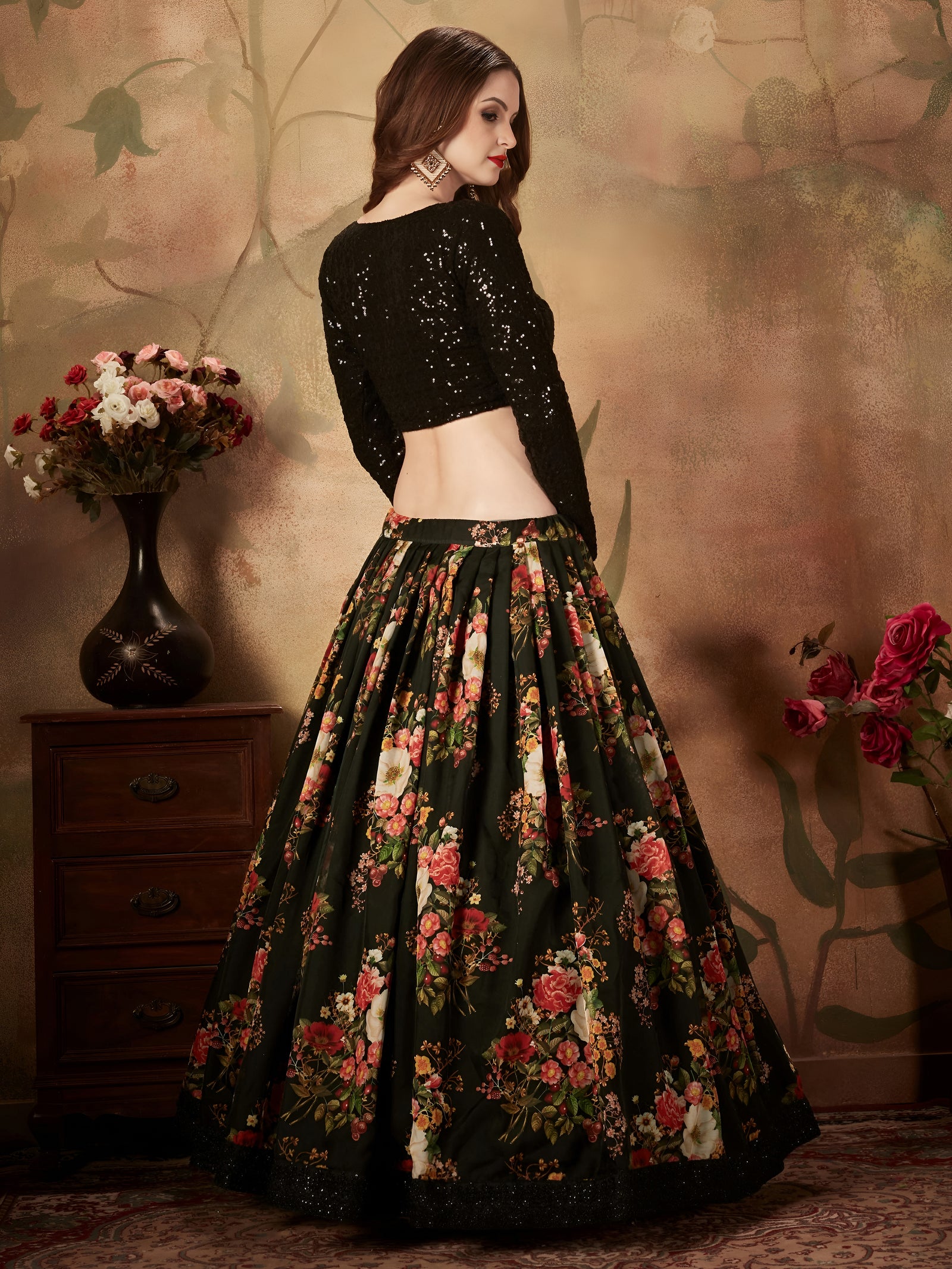 Midnight Blossom Organza Lehenga Set