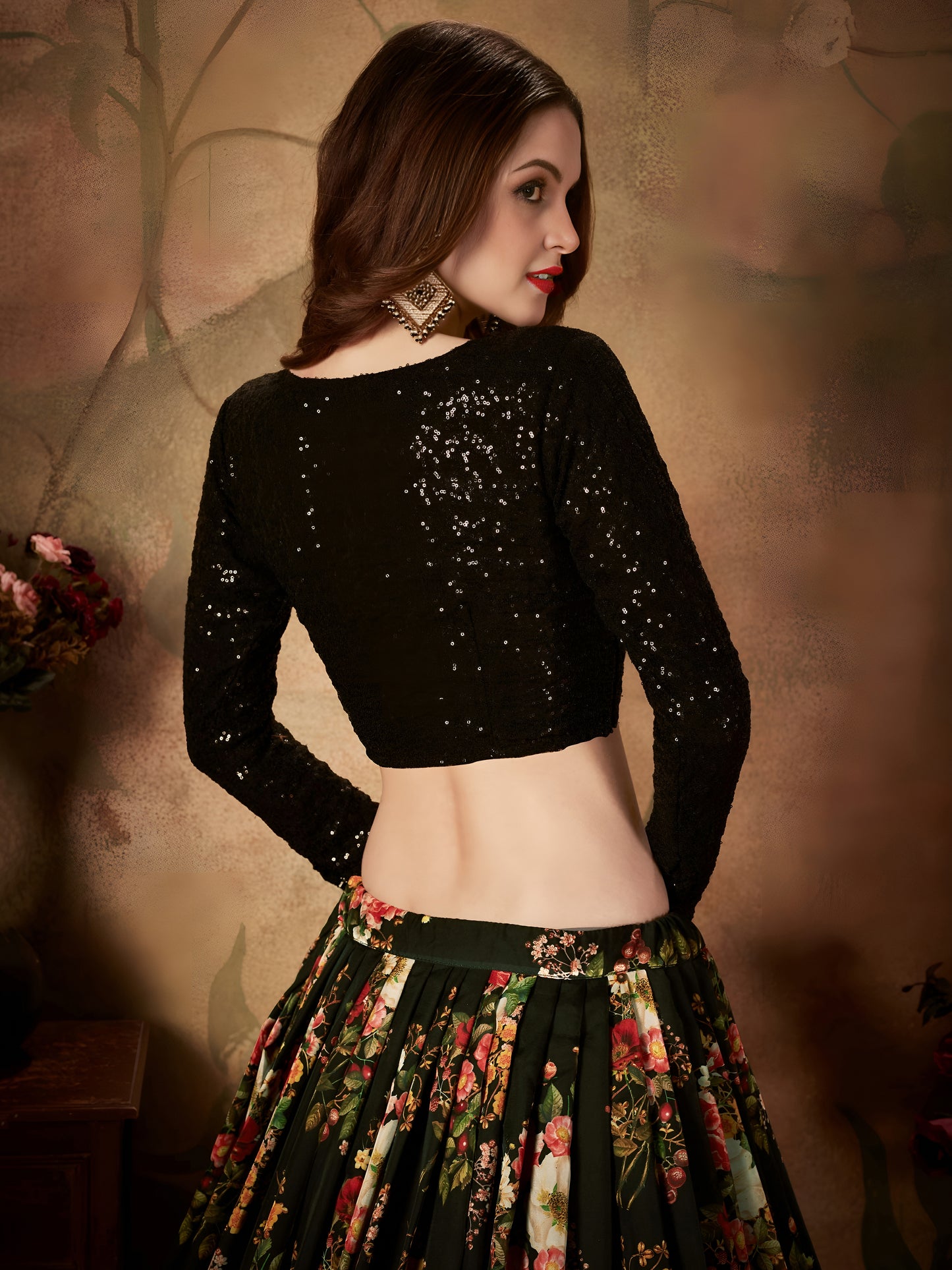 Midnight Blossom Organza Lehenga Set