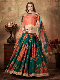 Emerald Green Blossom Floral Organza Lehenga Set