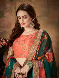 Emerald Green Blossom Floral Organza Lehenga Set