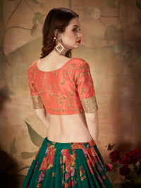 Emerald Green Blossom Floral Organza Lehenga Set