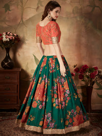 Emerald Green Blossom Floral Organza Lehenga Set