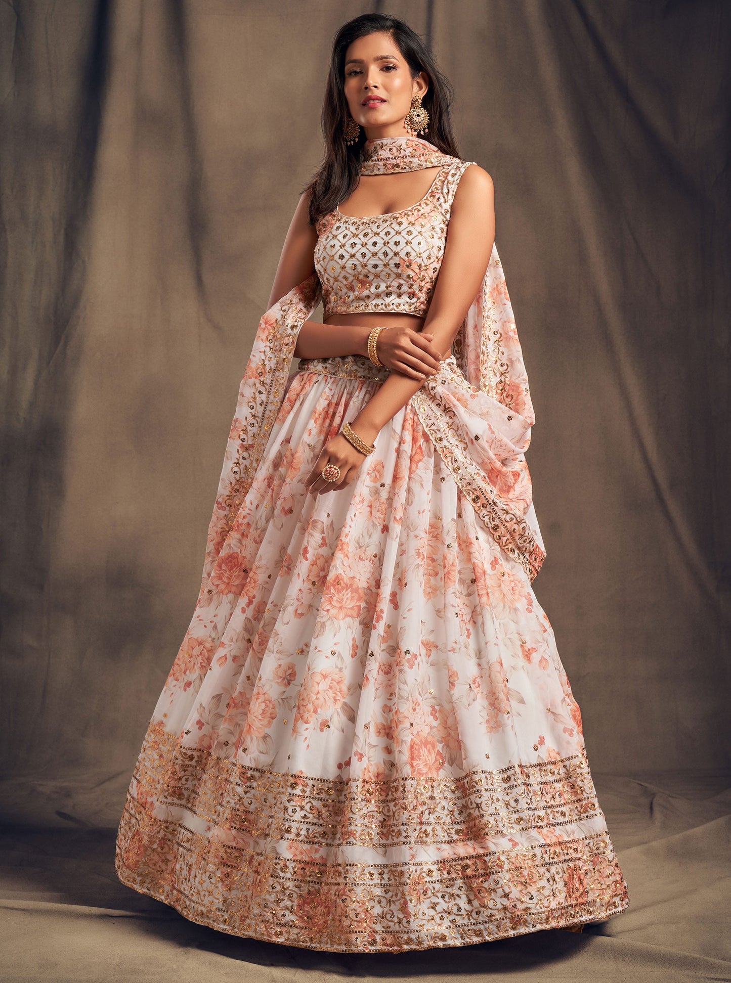 Pearl Ivory Embroidered Organza Lehenga Set