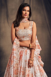 Pearl Ivory Embroidered Organza Lehenga Set