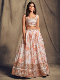 Pearl Ivory Embroidered Organza Lehenga Set