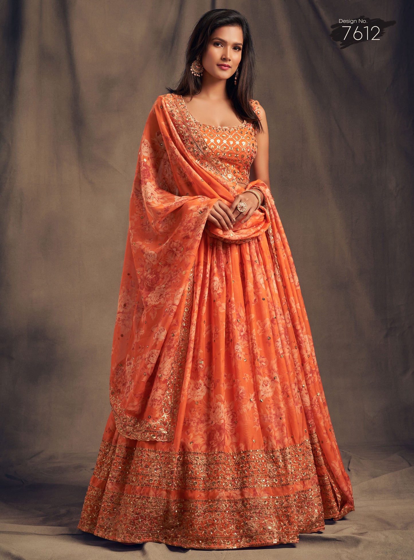 Sunset Amber Embroidered Organza Lehenga Set