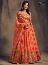 Sunset Amber Embroidered Organza Lehenga Set