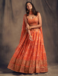 Sunset Amber Embroidered Organza Lehenga Set