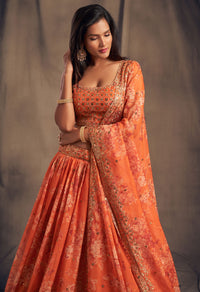 Sunset Amber Embroidered Organza Lehenga Set