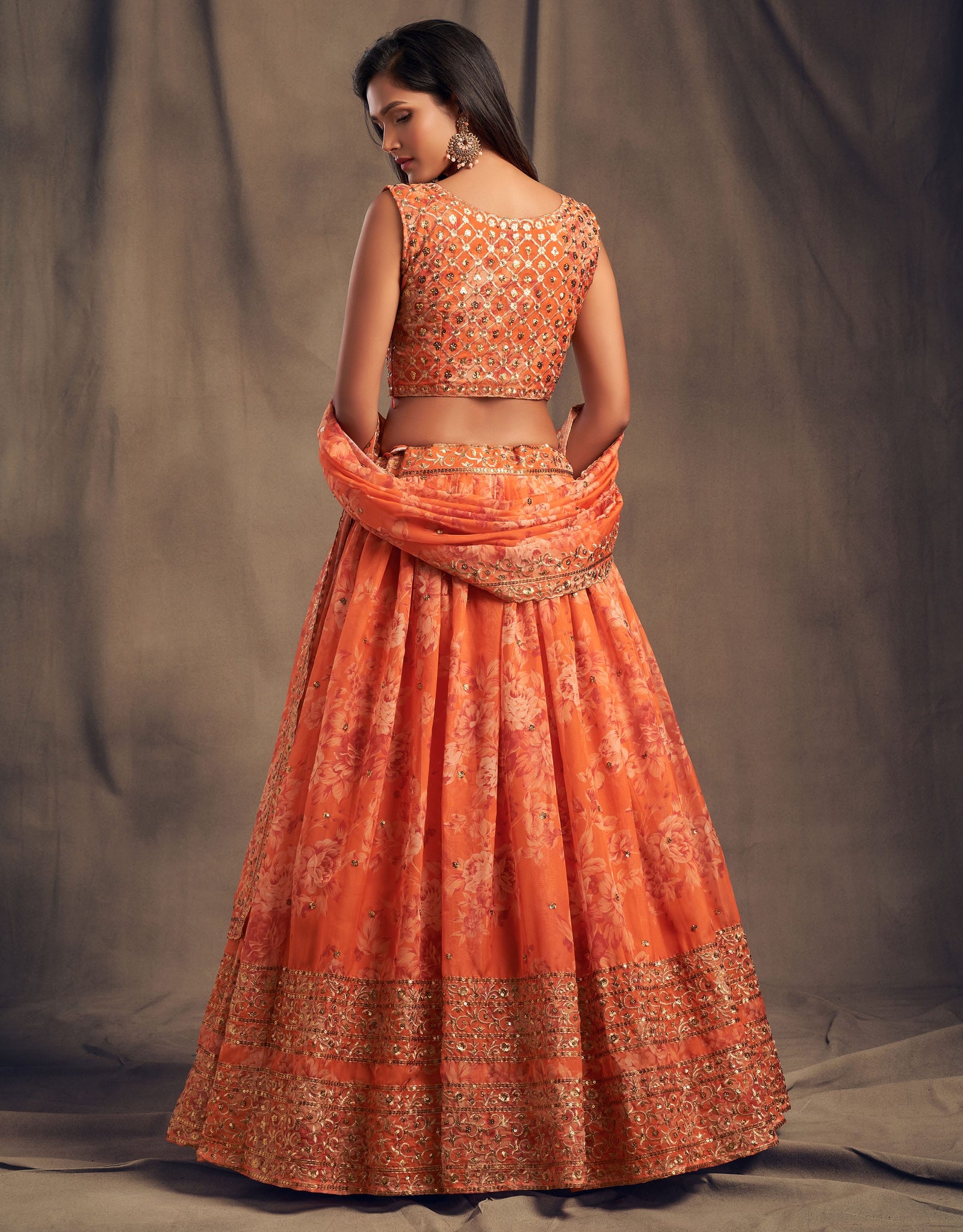 Sunset Amber Embroidered Organza Lehenga Set