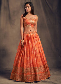 Sunset Amber Embroidered Organza Lehenga Set
