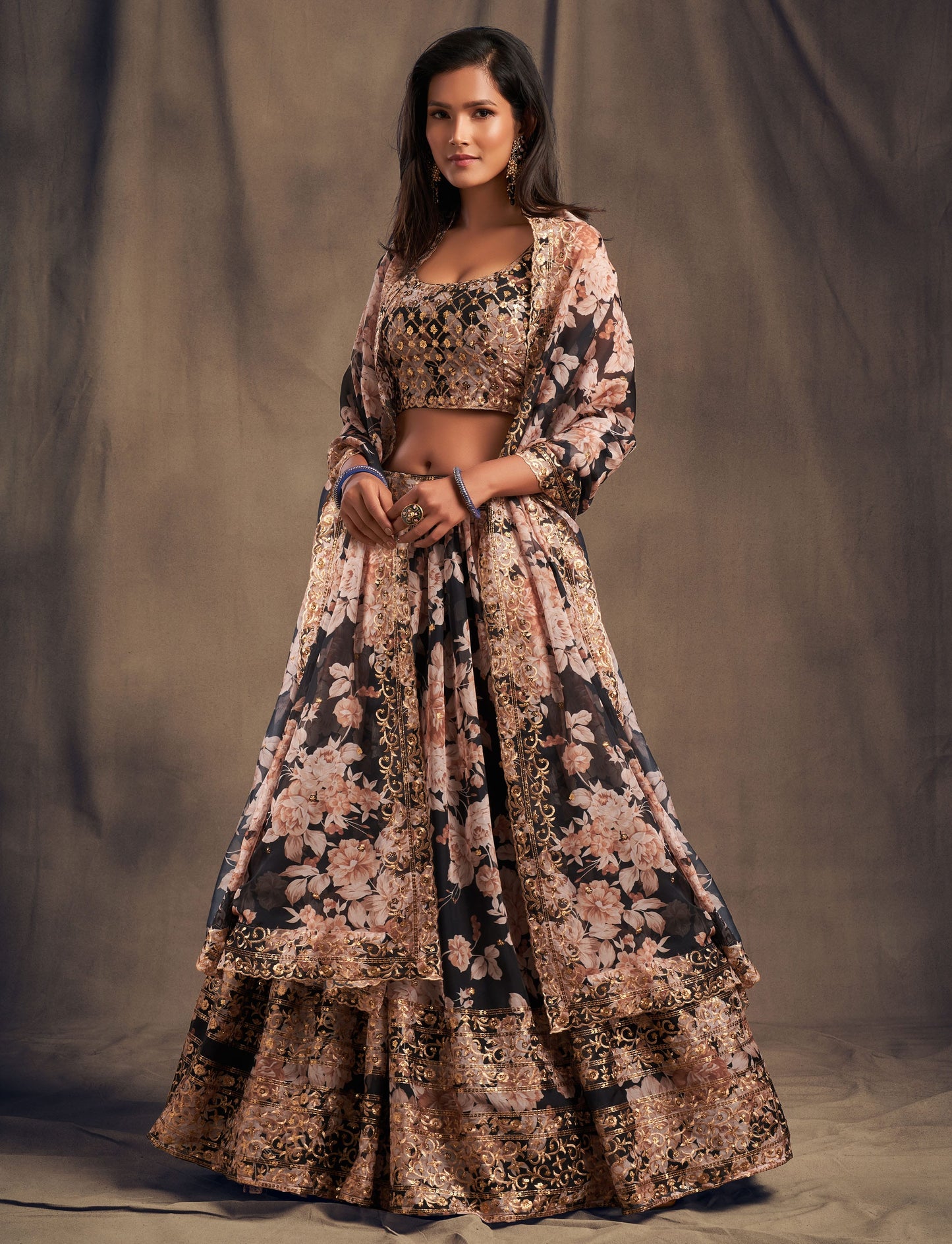 Midnight Noir Embroidered Organza Lehenga Set