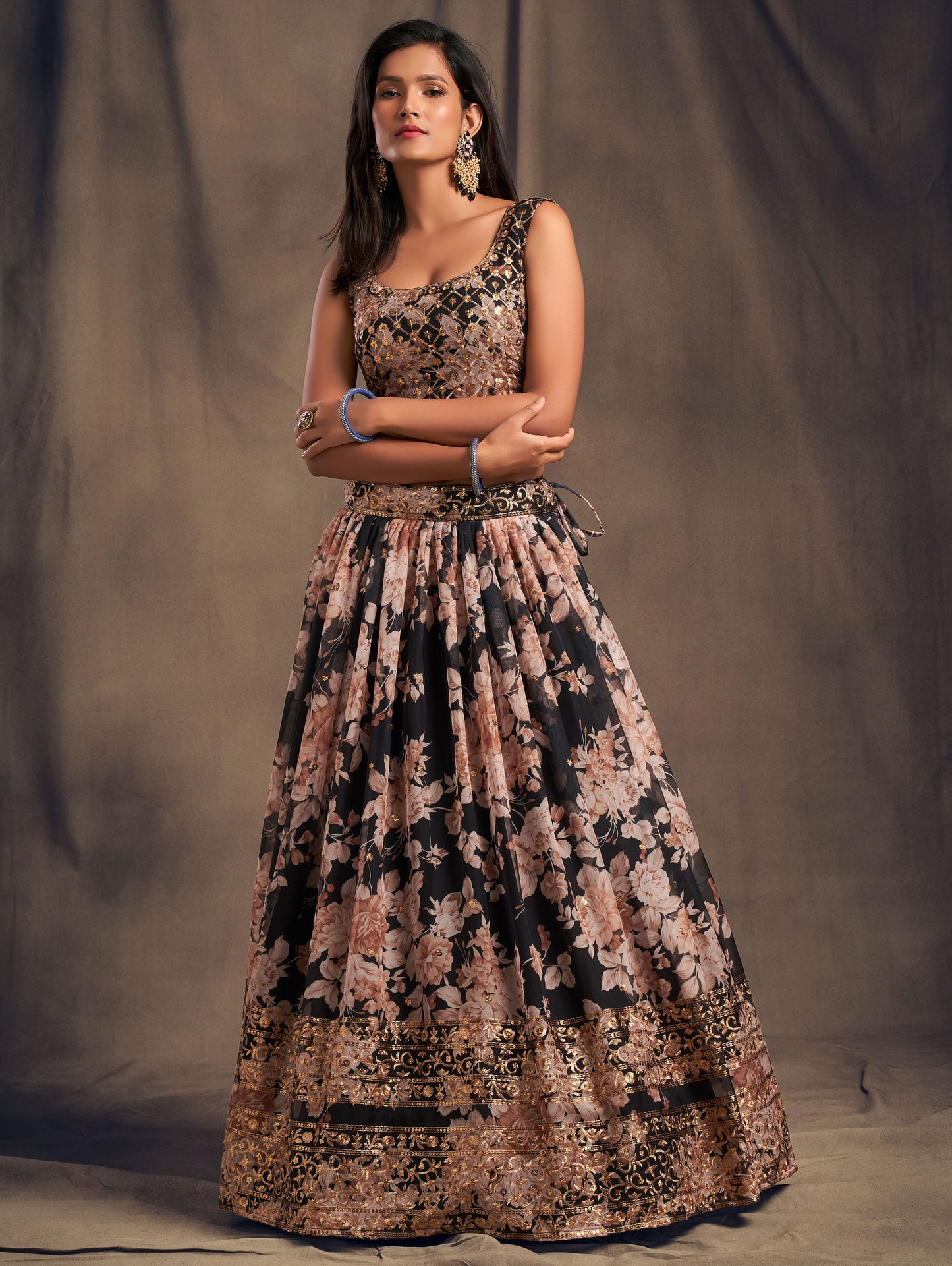Midnight Noir Embroidered Organza Lehenga Set