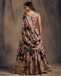 Midnight Noir Embroidered Organza Lehenga Set