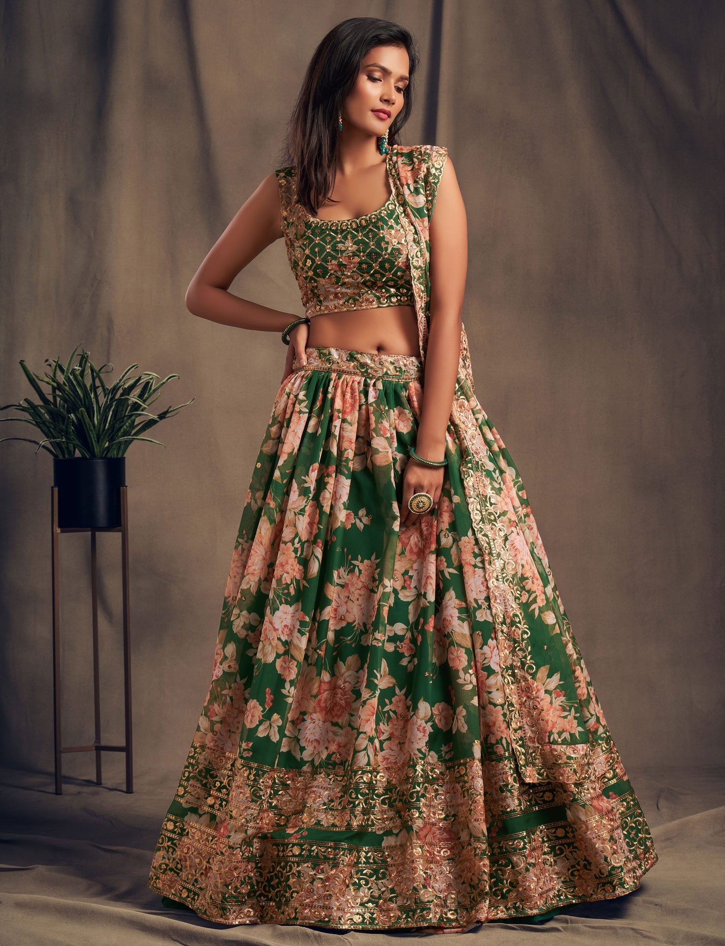 Emerald Grace Organza Lehenga Set