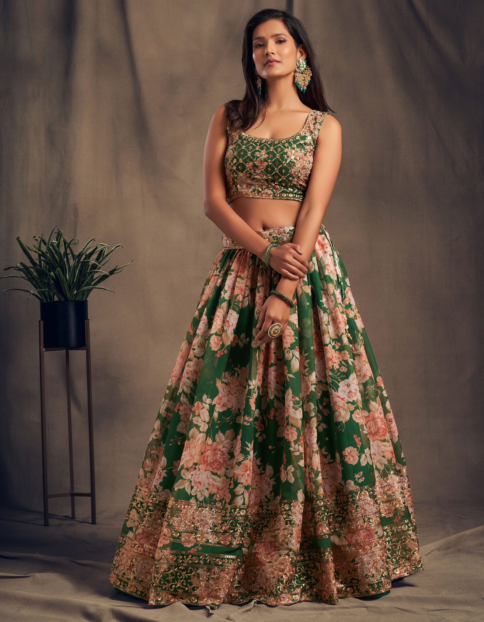 Emerald Grace Organza Lehenga Set