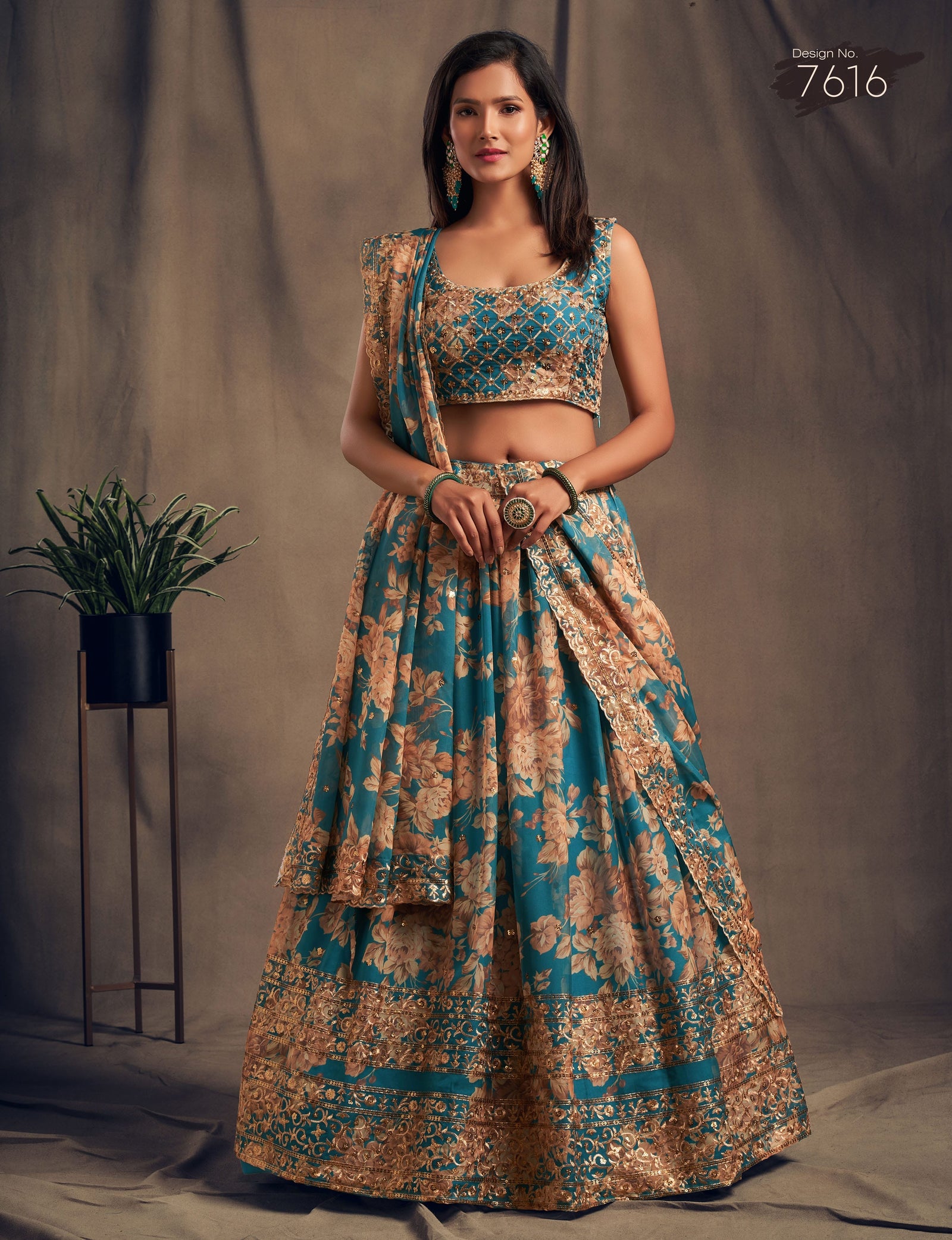 Ocean Jewel Organza Lehenga Set