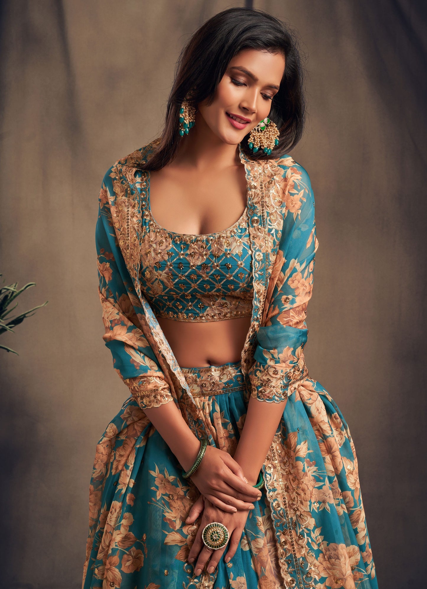 Ocean Jewel Organza Lehenga Set