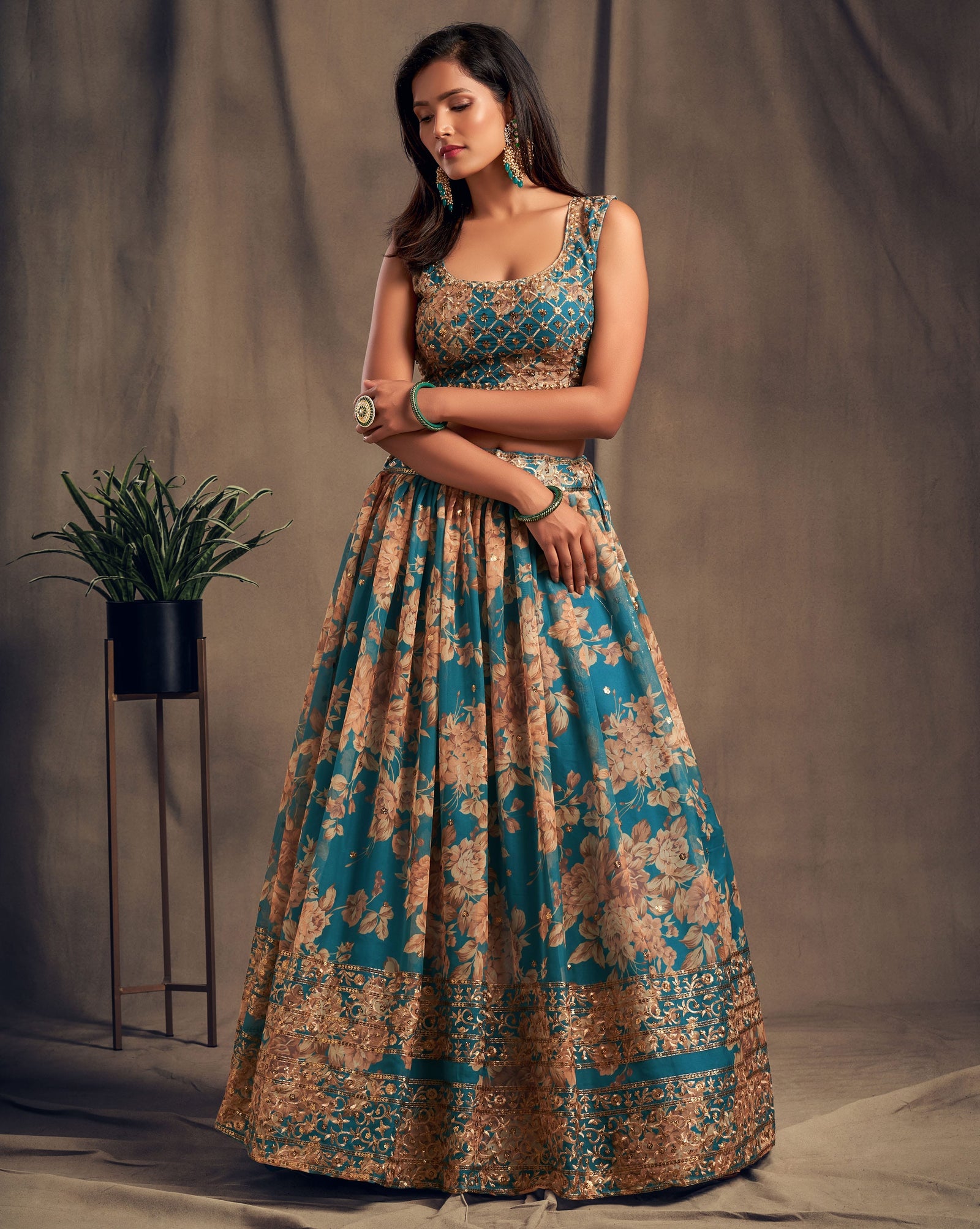 Ocean Jewel Organza Lehenga Set