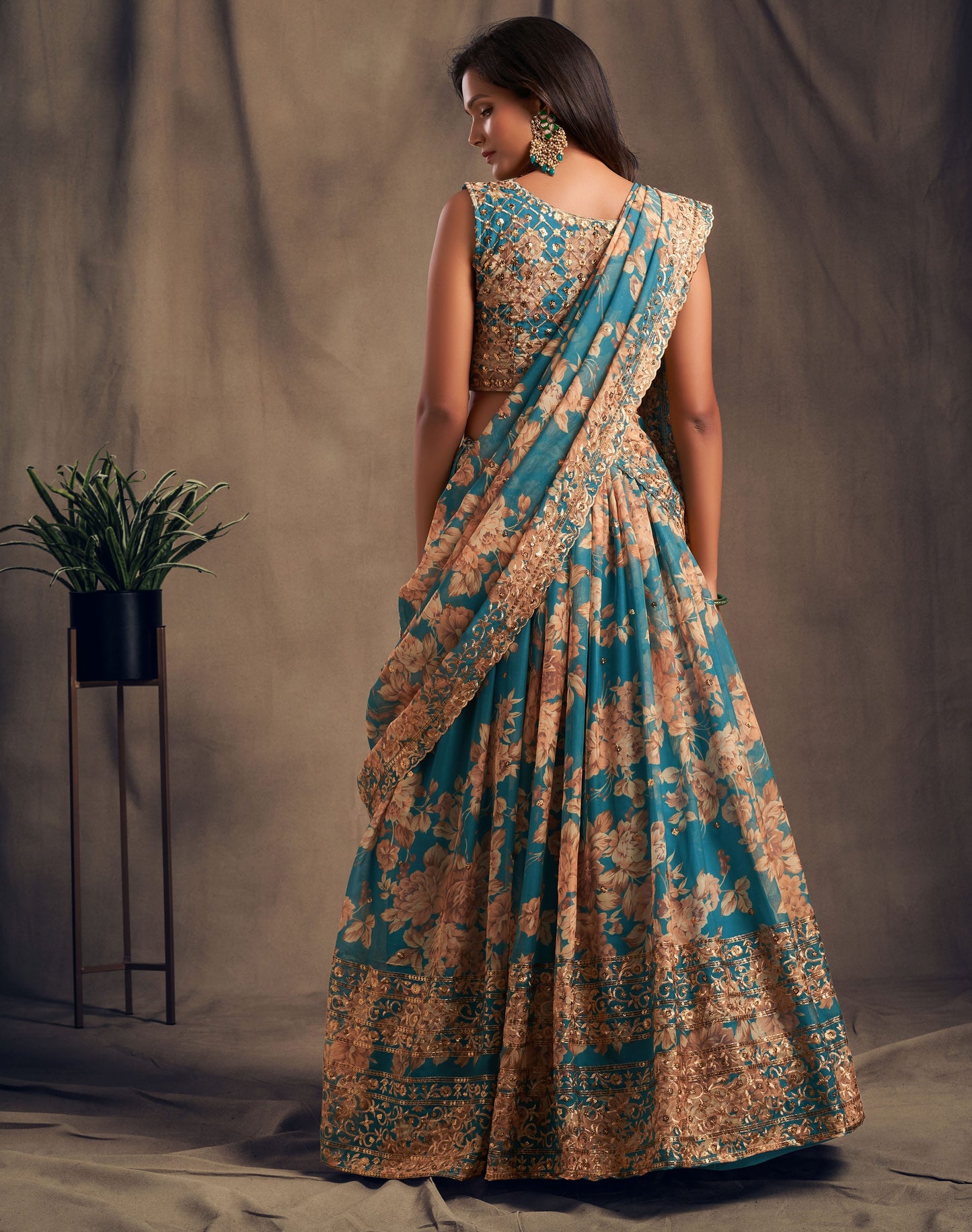 Ocean Jewel Organza Lehenga Set