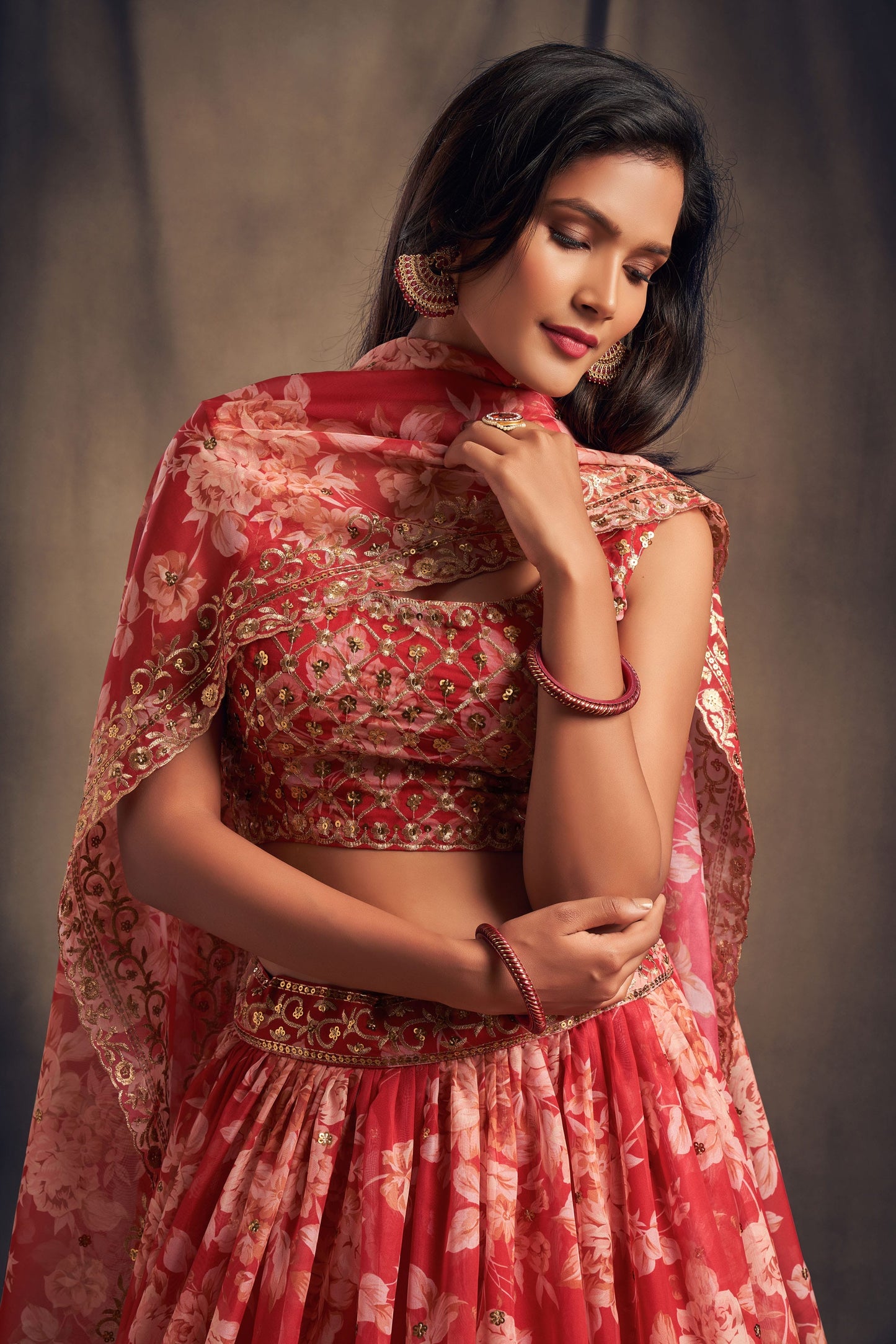 Ruby Royale Organza Lehenga Set