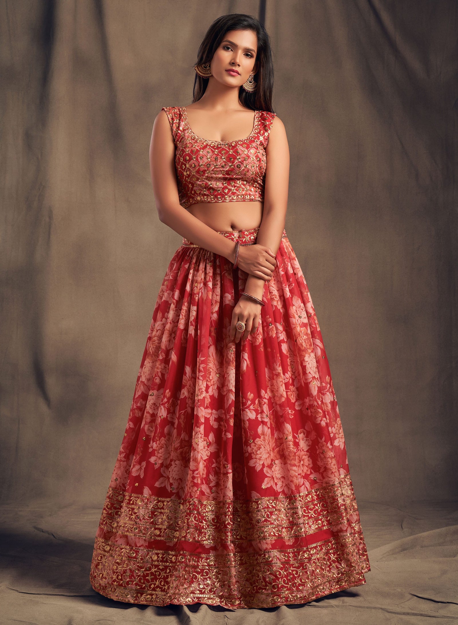 Ruby Royale Organza Lehenga Set